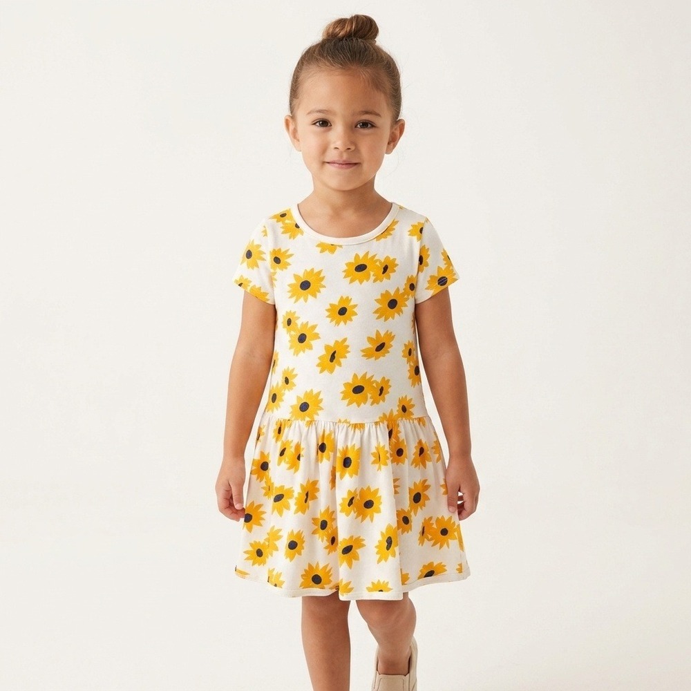 Harper Canyon Sunflower Dress White Yellow Floral Knit Girls Size 5